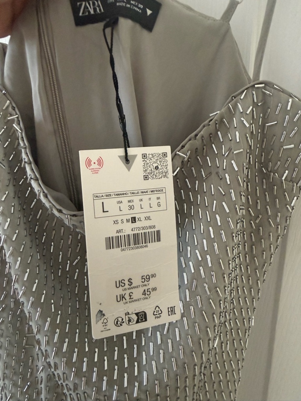 Zara Silver Sequin Mini Slip Dress - Picture 3 of 6
